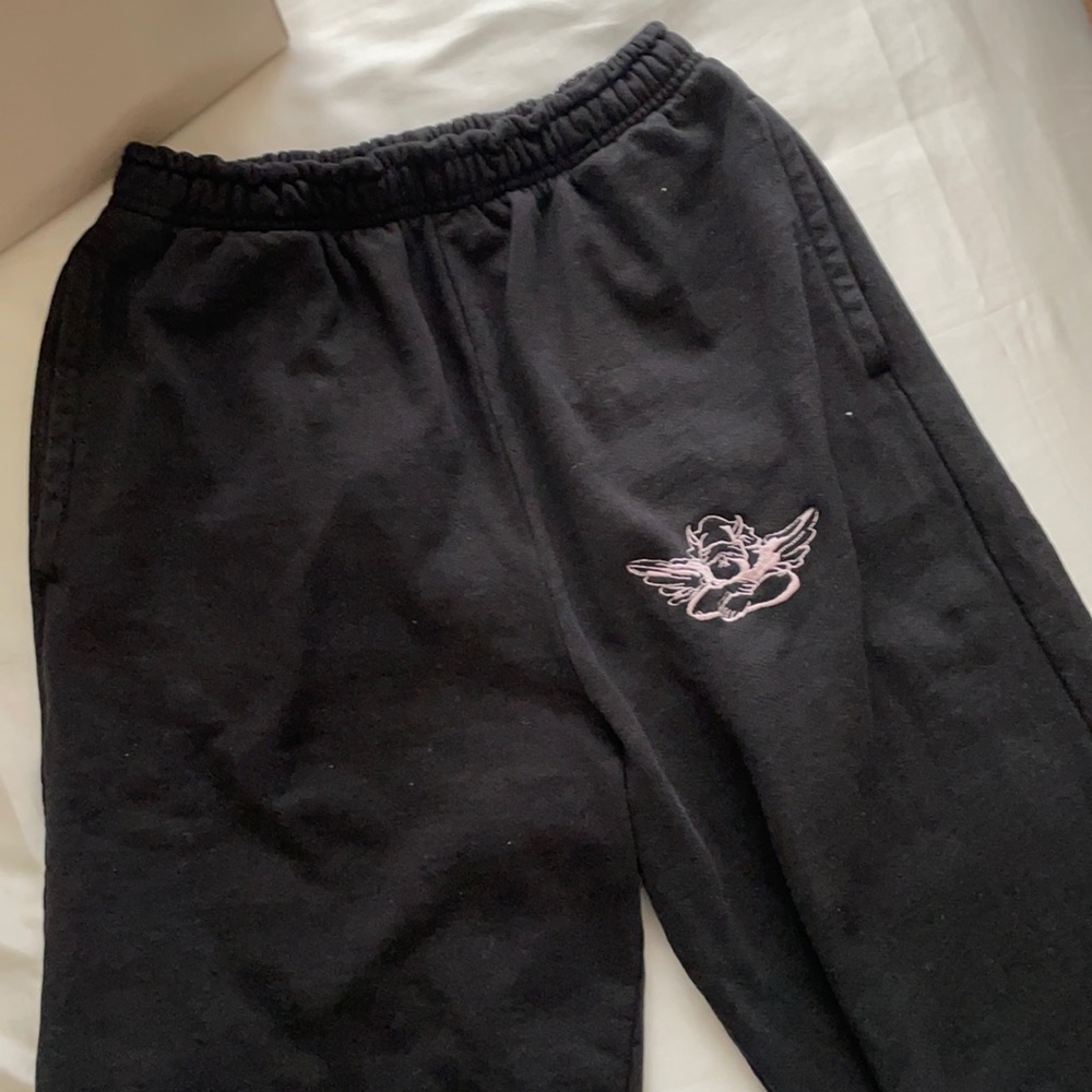 Boys Lie Black Sweatpants w/ Light Pink Logo